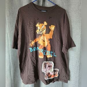 DOMREBEL Bruce Teddy Tee Size XL Brown Short Sleeve Patches Distressed